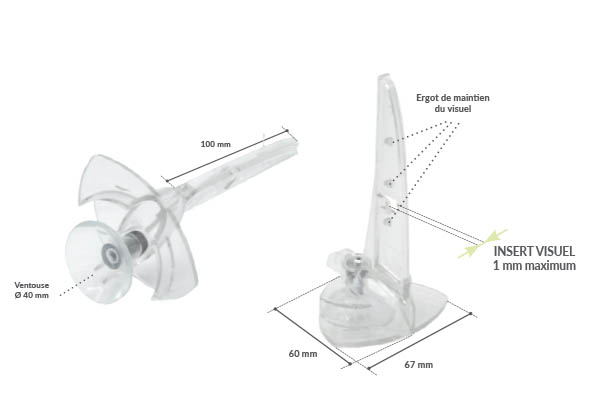 Pied Shark® avec ventouse de Ø 40 mm - Tablette verre ou métal