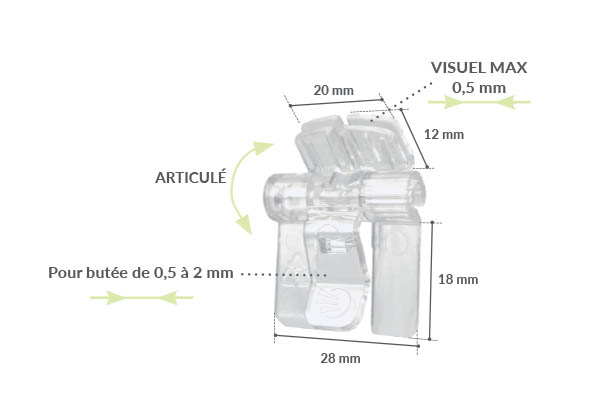 Clip stop-rayon articulé 2 positions facing ou drapeau - Butée de 0.5 à 2 mm
