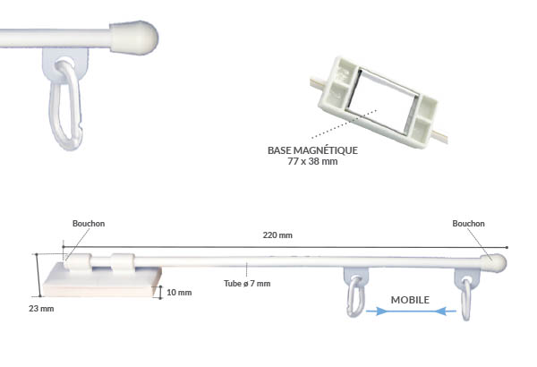 Mini potence en PVC de 220 mm avec base magnétique - 2 anneaux fermés
