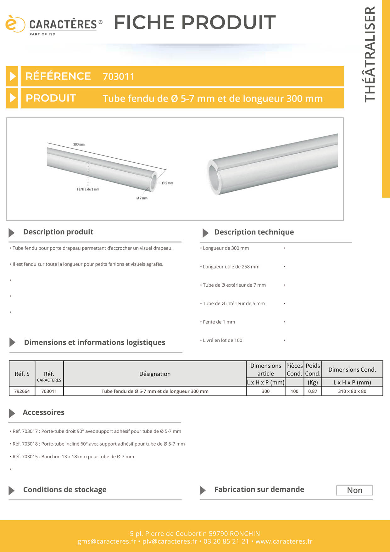 Tube fendu de Ø 5 - 7 mm pour porte-drapeau - Longueur 300 mm