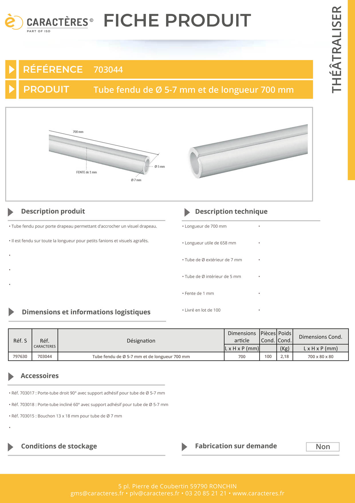 Tube fendu de Ø 5 - 7 mm pour porte-drapeau - Longueur 700 mm