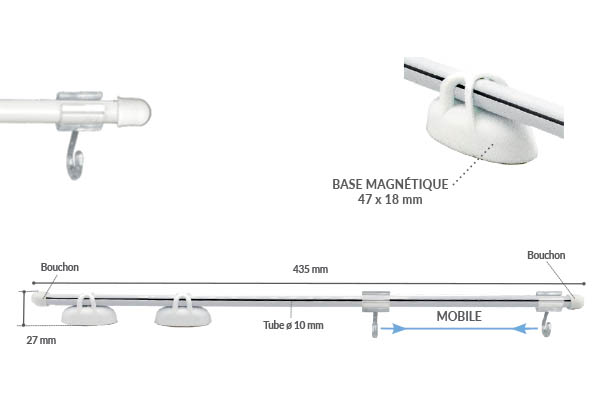 Potence en PVC de 435 mm avec base magnétique double utilisation - 2 crochets ouverts