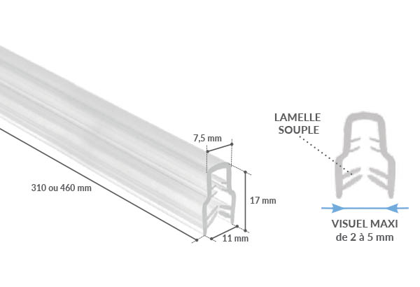 Profil grippant pour support de 2 à 5 mm - Longueur 310 mm