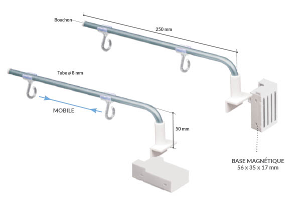 Potence magnétique Multimag® double position de 250 mm - 2 crochets ouverts