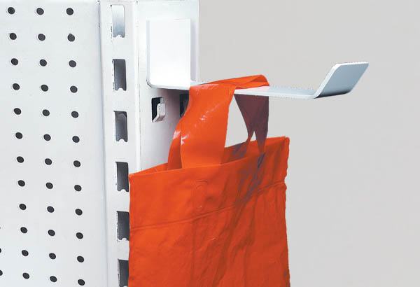 Potence porte-sacs avec fixation murale adhésive et retour avant - 90 x 60 mm