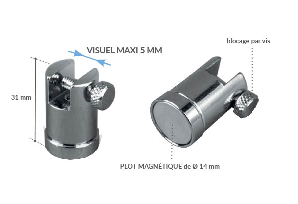 Plot porte-fronton magnétique à poser 2 positions - Panneau de 1 à 5 mm maximum