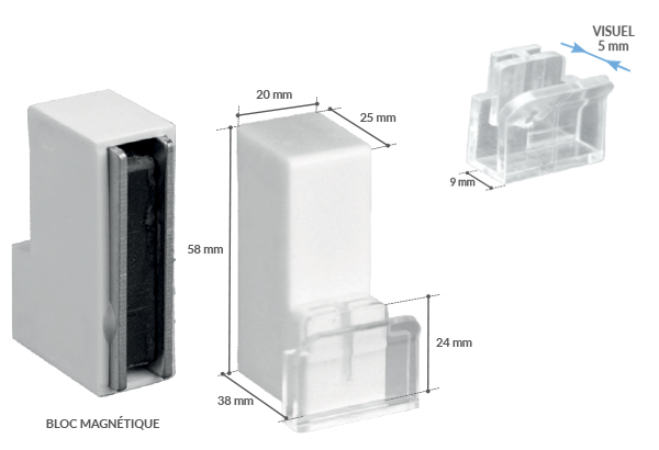 Porte-fronton magnétique Promobase® murale + clip droit - Panneau de 5 mm