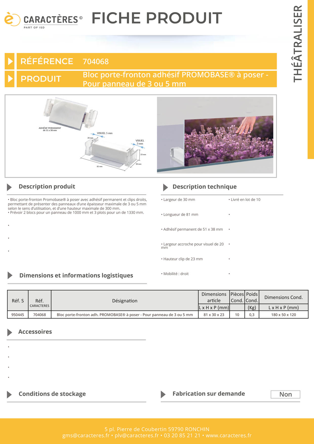 Bloc porte-fronton adhésif Promobase® + clips droits à poser - Panneau de 3 à 5 mm