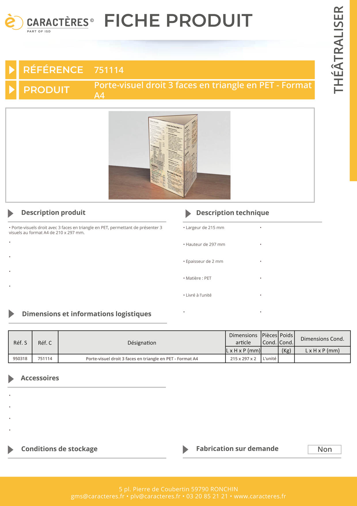 Porte-visuel droit 3 faces en triangle en PET - Format A4