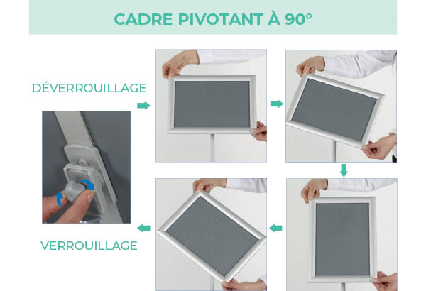 Cadre clippant sur pied avec profil en aluminium et tige télescopique - Format A4