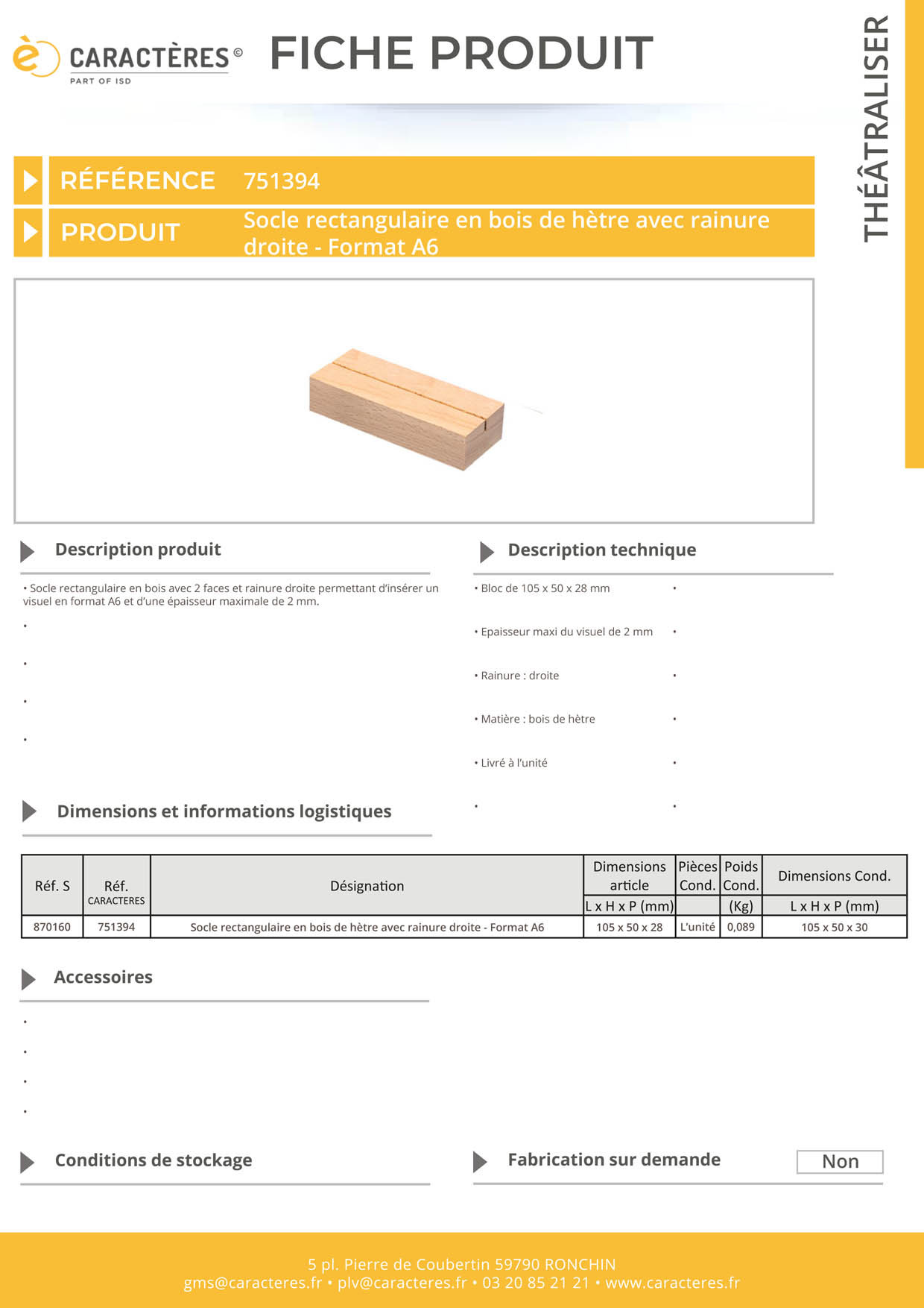 Socle rectangulaire de 105 x 50 x 28 mm en bois de hêtre - Format A6
