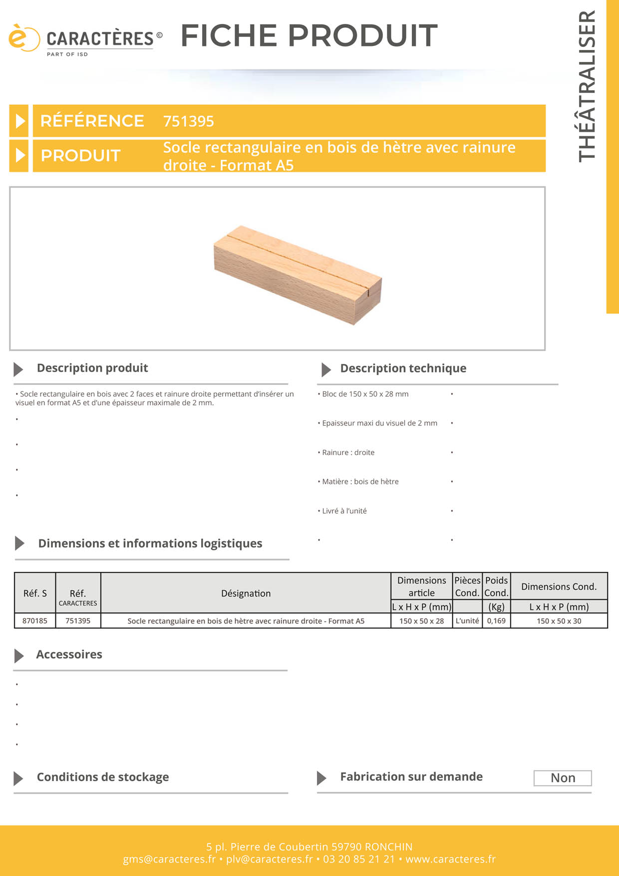 Socle rectangulaire de 150 x 50 x 28 mm en bois de hêtre - Format A5