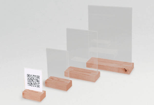 Porte-visuel droit 2 faces en hêtre et acrylique transparent - Format A7 - Vertical