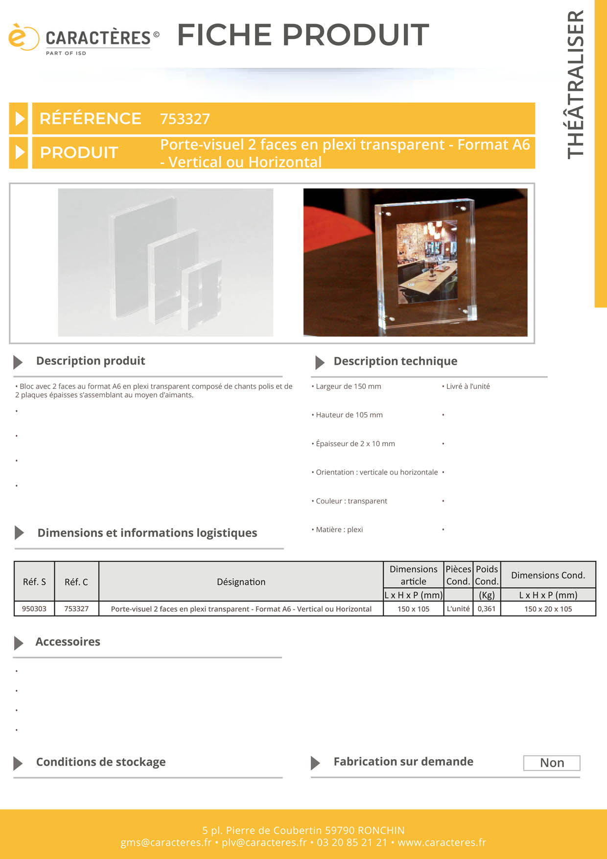 Porte-visuel 2 faces en plexi transparent - Format A6 - Vertical ou Horizontal