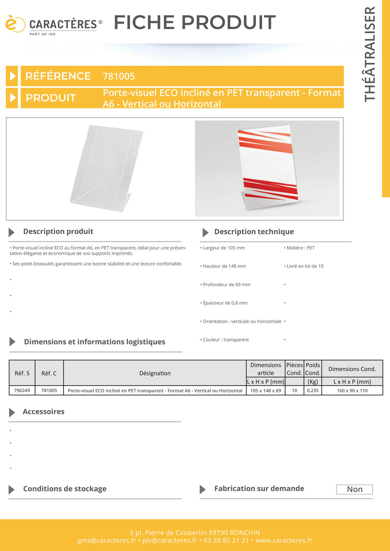 Porte-visuel ECO incliné en PET transparent - Format A6 - Vertical ou Horizontal