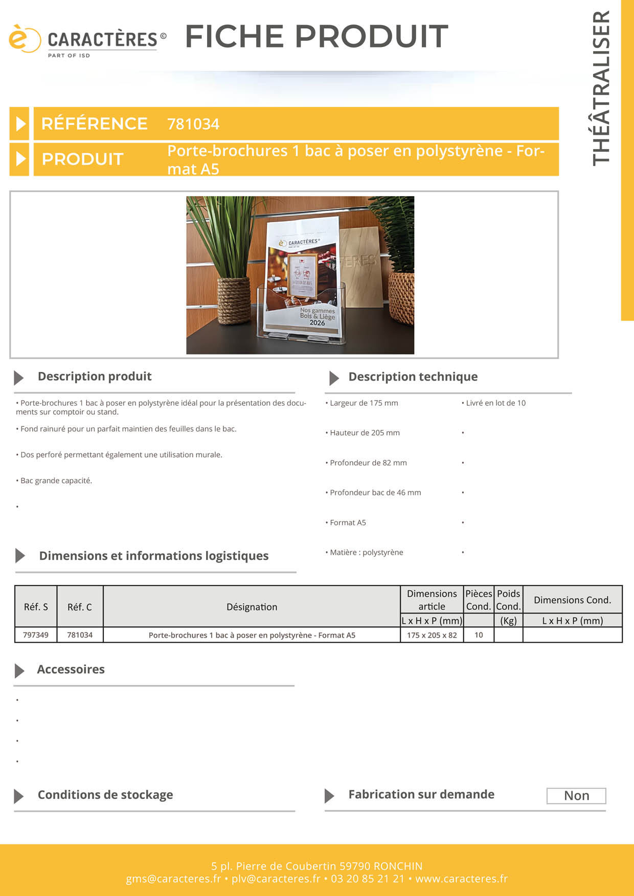 Porte-brochures 1 bac à poser en polystyrène - Format A5