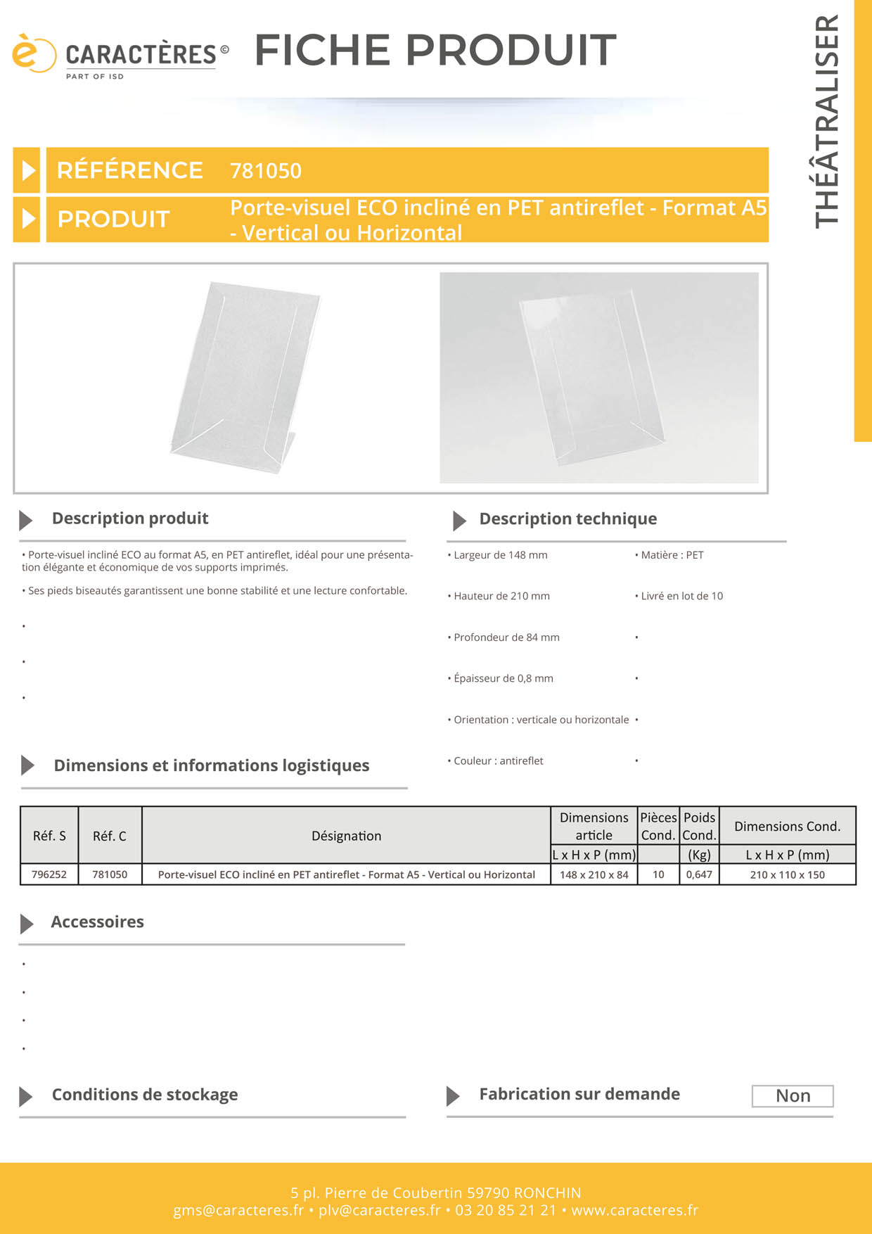 Porte-visuel ECO incliné en PET antireflet - Format A5 - Vertical ou Horizontal