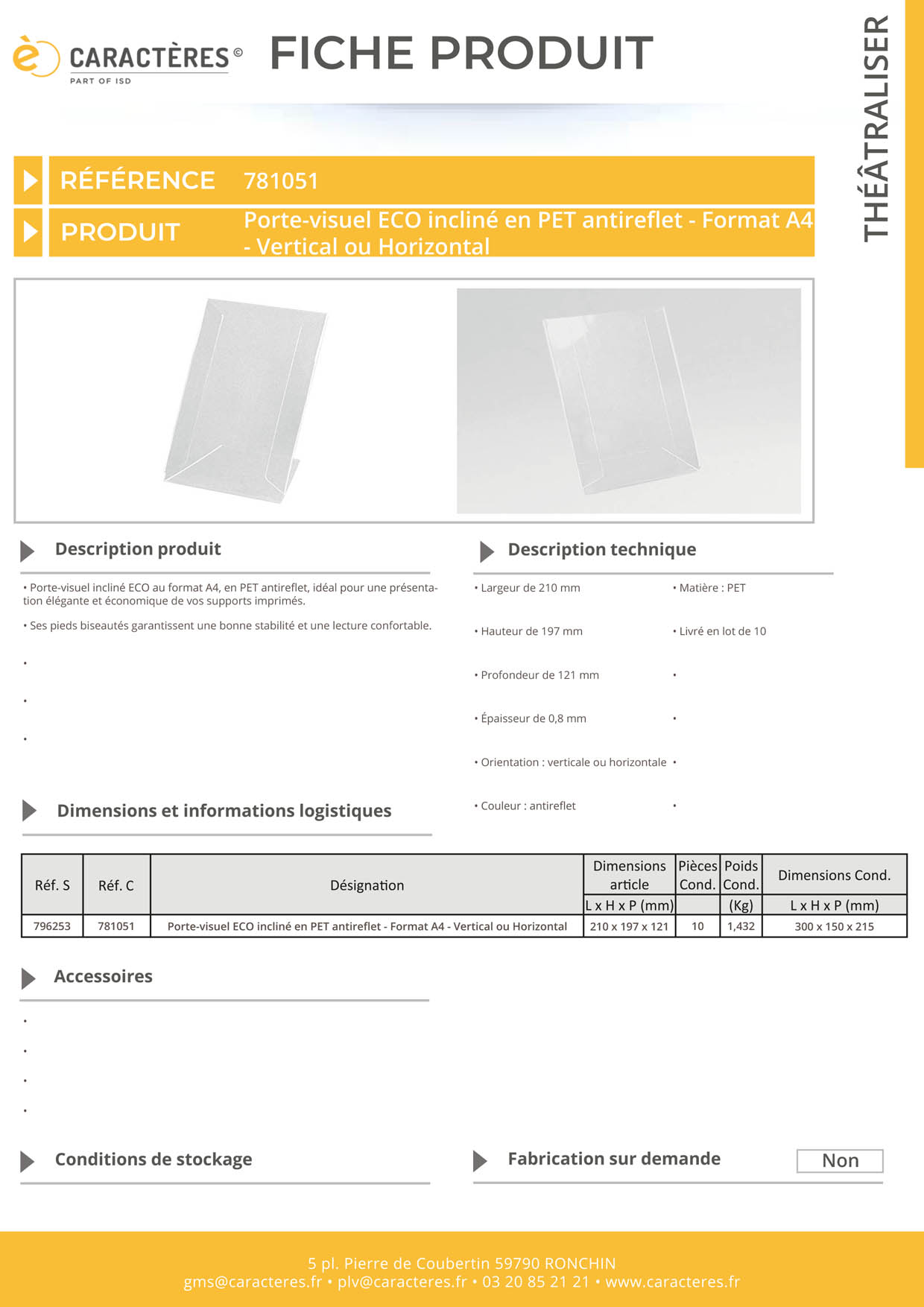 Porte-visuel ECO incliné en PET antireflet - Format A4 - Vertical ou Horizontal