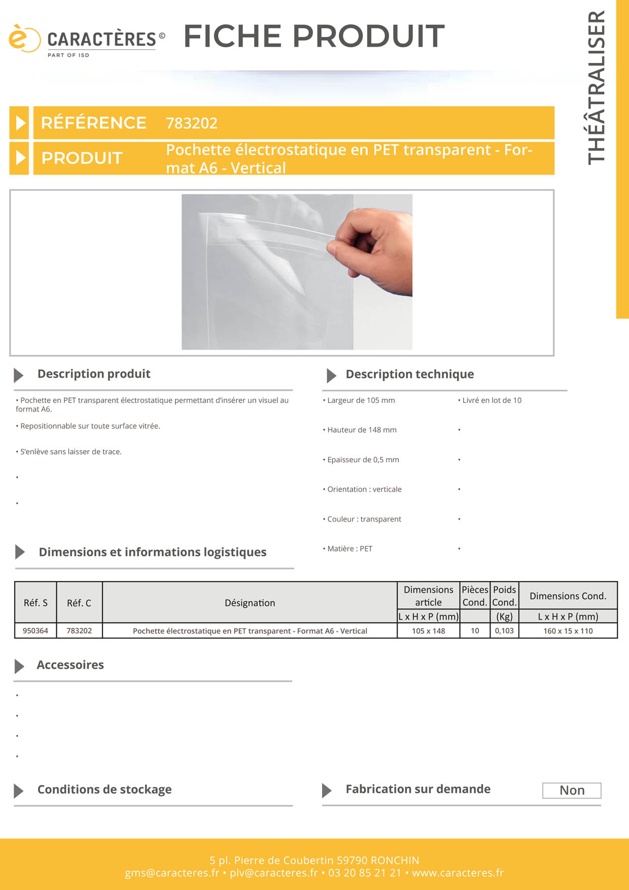 Pochette avec adhésif non permanent PET transparent - Format A6 - Vertical