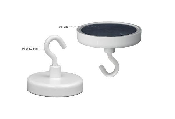 Aimant rond laqué blanc avec crochet ouvert en métal