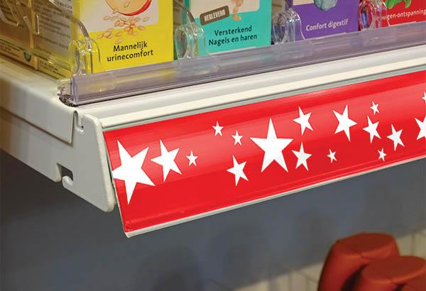 Bande décorative pour PE papier de 50 m x 38 mm - Etoiles fond rouge