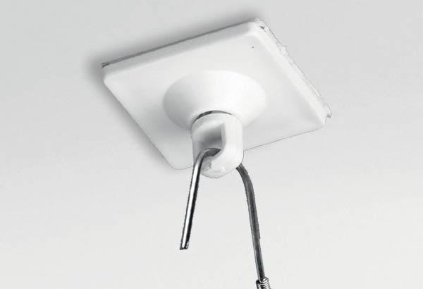 Crochet fermé rotatif en PVC blanc avec base adhésive carrée de 25 x 25 mm