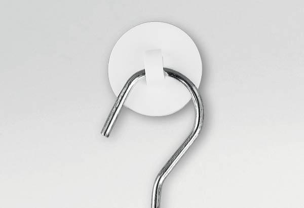 Crochet fermé en PVC blanc avec base adhésive ronde de Ø 20 mm - Injecté