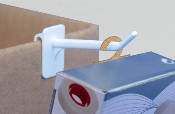 Hang-Tab rigide crochet ouvert en carton adhésivé - Poids maxi 300g - 50 x 32 mm