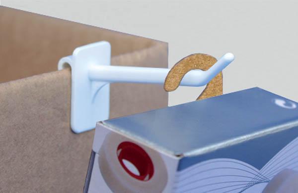 Hang-Tab rigide crochet ouvert en carton adhésivé - Poids maxi 300g - 65 x 48 mm