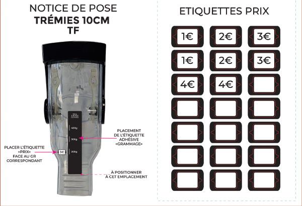 Etiquettes prix et grammage pour doseur anti gaspi - Pour trémies de 10 cm de largeur