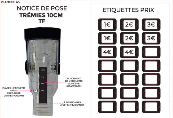 Etiquettes prix et grammage pour doseur anti gaspi - Pour trémies de 15 cm de largeur
