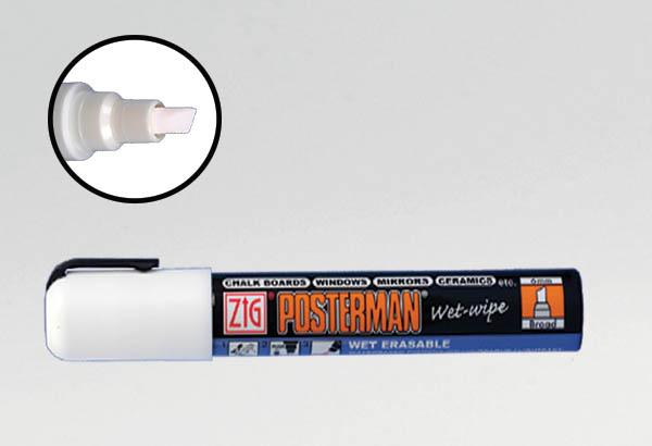 Marqueur craie Posterman® WET WIPE - Pointe biseautée de 6 mm blanche