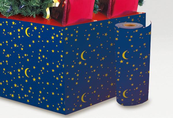 Rouleau de jupe de palette Calcolor® à thème de 60 cm x 50 m - Bleu / Etoilé Or