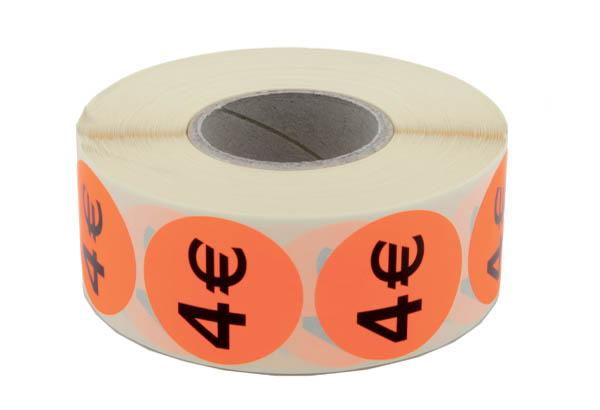 Pastilles adhésives prix rond de "4€" fluo de Ø 38 mm