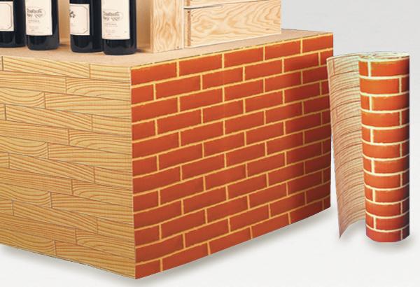 Rouleau de carton microcannelure à thème de 60 cm x 50 m - Bois / Brique