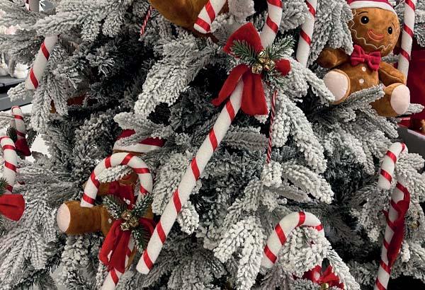 Sucre d'orge blanc et rouge avec ruban rouge - Hauteur 50 cm - 11 x 4 cm