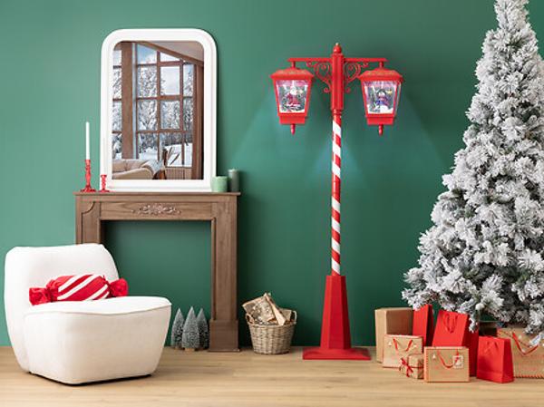 Lanterne double lumineuse et musicale avec Père Noël et bonhomme de neige - Hauteur 190 cm