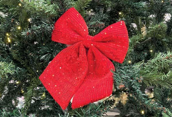 Noeud orné de sequins rouges - Hauteur 47 cm - 39 x 2 cm