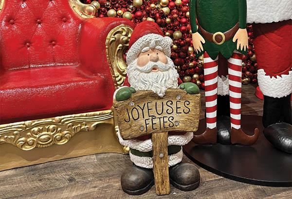 Père noël avec pancarte lumineuse 5 LED - Hauteur 70 cm - 35,5 x 26,5 cm