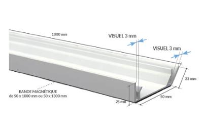 Profil porte fronton magnétique 2 angles à poser - Longueur 1000 mm