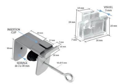 Clip droit porte fronton tablette - Pour panneau de 3 mm Clip droit porte fronton tablette - Pour panneau de 3 mm