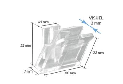Clip incliné porte fronton tablette - Pour panneau de 3 mm Clip incliné porte fronton tablette - Pour panneau de 3 mm