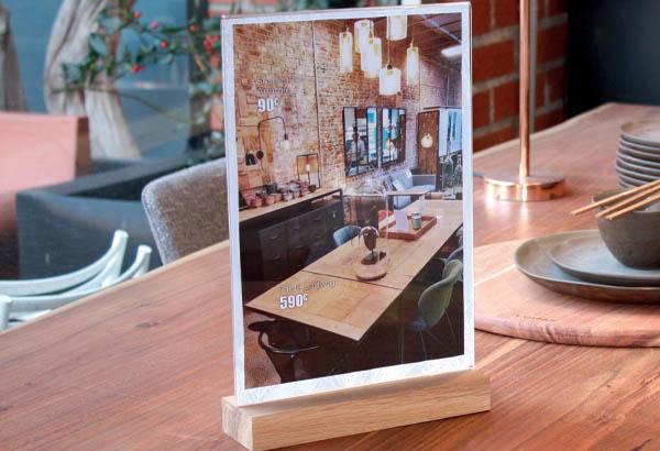 Porte-visuel droit 2 faces en hêtre et PET transparent - Format A5 - Vertical