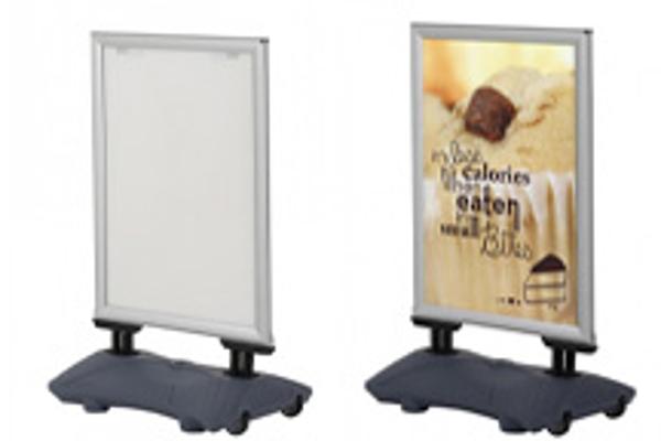 Stop trottoir cadre clippant 2 faces sur roulette - Etanche - Format A1