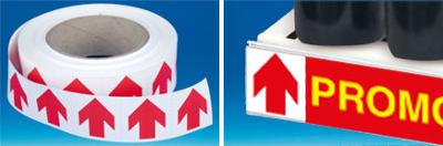 Bande décorative pour PE papier de 50 m x 38 mm - Flêche rouge fond blanc Bande décorative pour PE papier de 50 m x 38 mm - Flêche rouge fond blanc