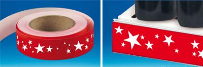 Rouleau PVC Fond rouge/étoiles blanches 34 mm x 50 m Rouleau PVC Fond rouge/étoiles blanches 34 mm x 50 m