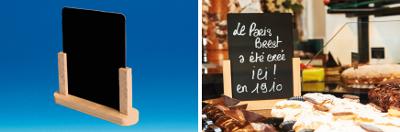Chevalet de table 2 faces en bois et ardoisine - Format A6 - Vertical Chevalet de table 2 faces en bois et ardoisine - Format A6 - Vertical