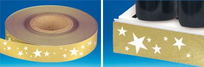 Bande décorative pour PE papier de 50 m x 38 mm - Etoiles fond or Bande décorative pour PE papier de 50 m x 38 mm - Etoiles fond or