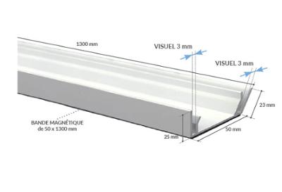Profil porte fronton magnétique 2 angles à poser - Longueur 1300 mm Profil porte fronton magnétique 2 angles à poser - Longueur 1300 mm